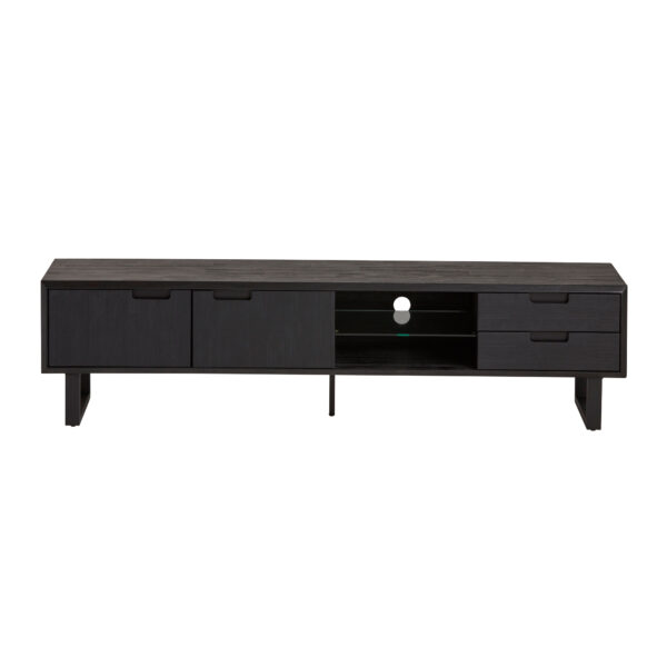 TV dressoir 200 met 2 deuren, 2 lades en 2 open vakken met glasplaat - Afbeelding 2
