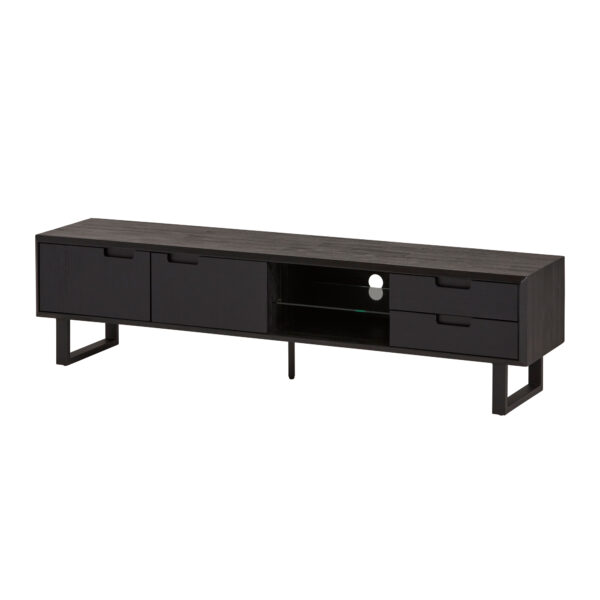 TV dressoir 200 met 2 deuren, 2 lades en 2 open vakken met glasplaat - Afbeelding 3