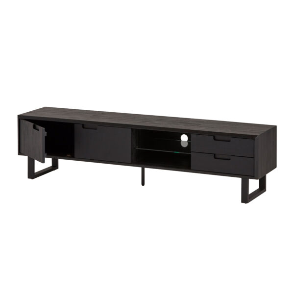TV dressoir 200 met 2 deuren, 2 lades en 2 open vakken met glasplaat - Afbeelding 4
